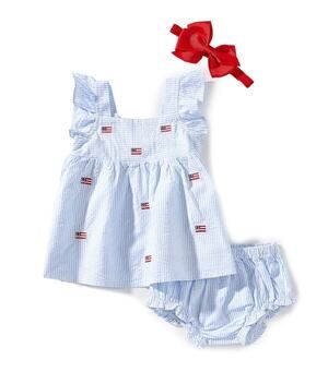 ADVENTUREWEAR 360 Baby Girl American Flag Striped Seersucker Outfit 6 MONTHS